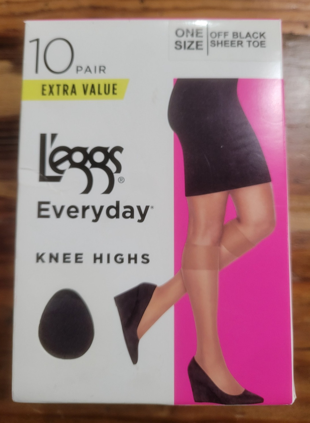 L'eggs Everyday One Size Knee Highs 10 Pair Package Off Black Sheer Toe New