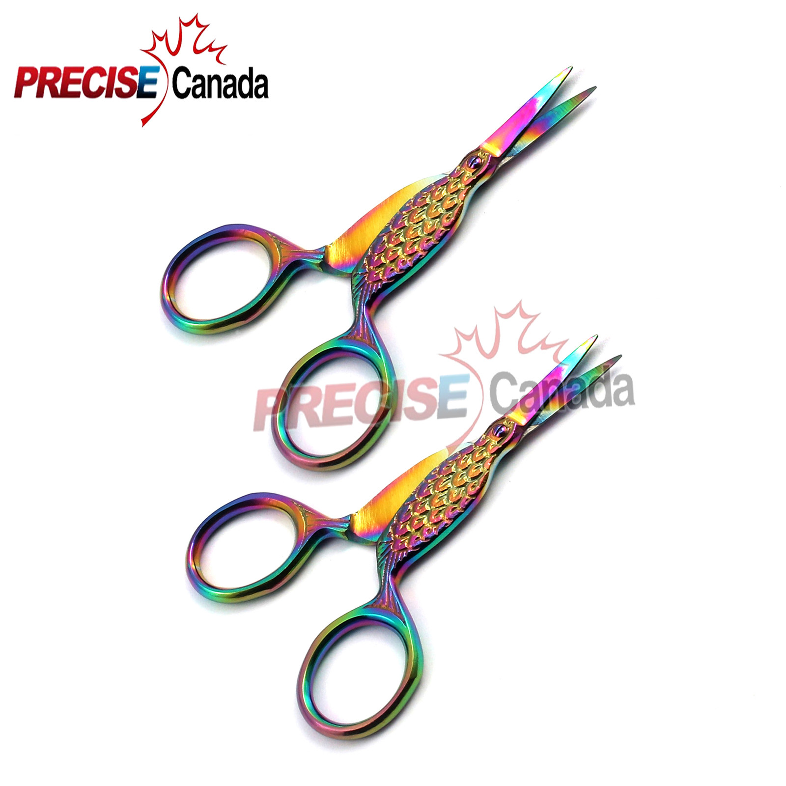 2 Pc Titanium Color Rainbow Craft Embroidery Scissors Sewing 3.5'' Fish Design