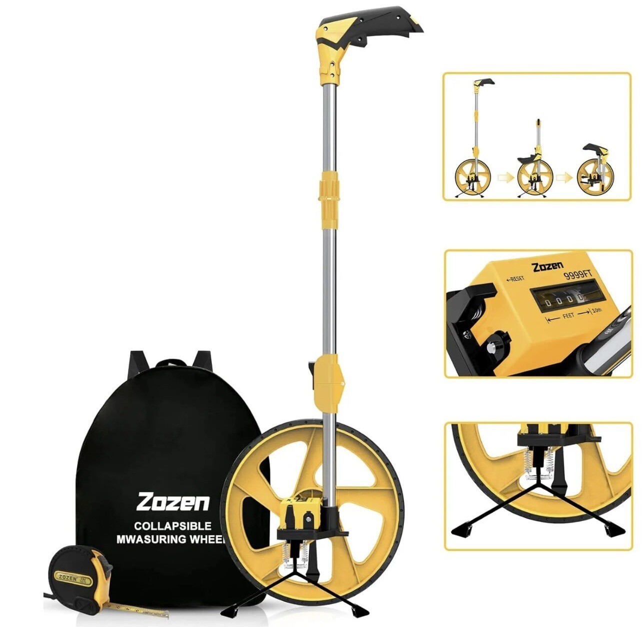 Zozen Distance Measuring Wheel in Feet and Inches, Collapsible Measure Wheel Imp