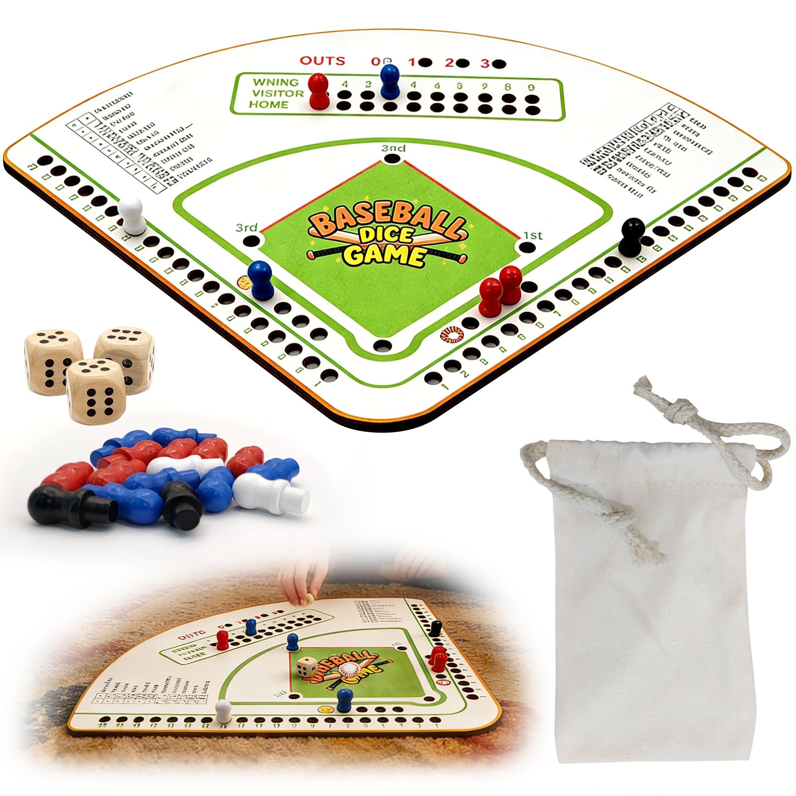 Baseball Board Gameï¼Œ5mm Thick Solid Oak Baseball Board Game, Portable Dice ...