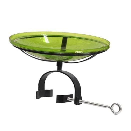 14" Fern Green Crackle Birdbath- Over Rail Bracket