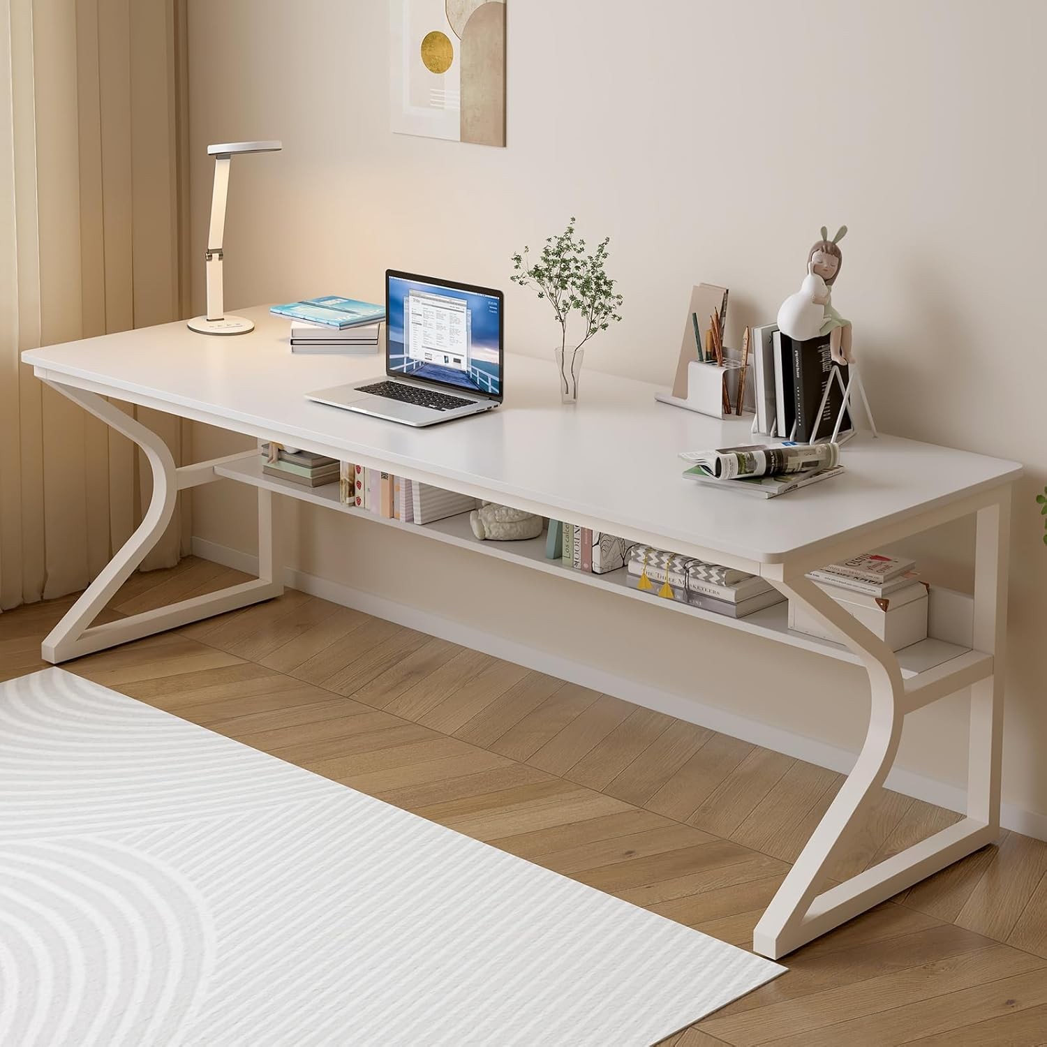 OSCHF Extra Long Desk 71in Double Writing Table Warm White