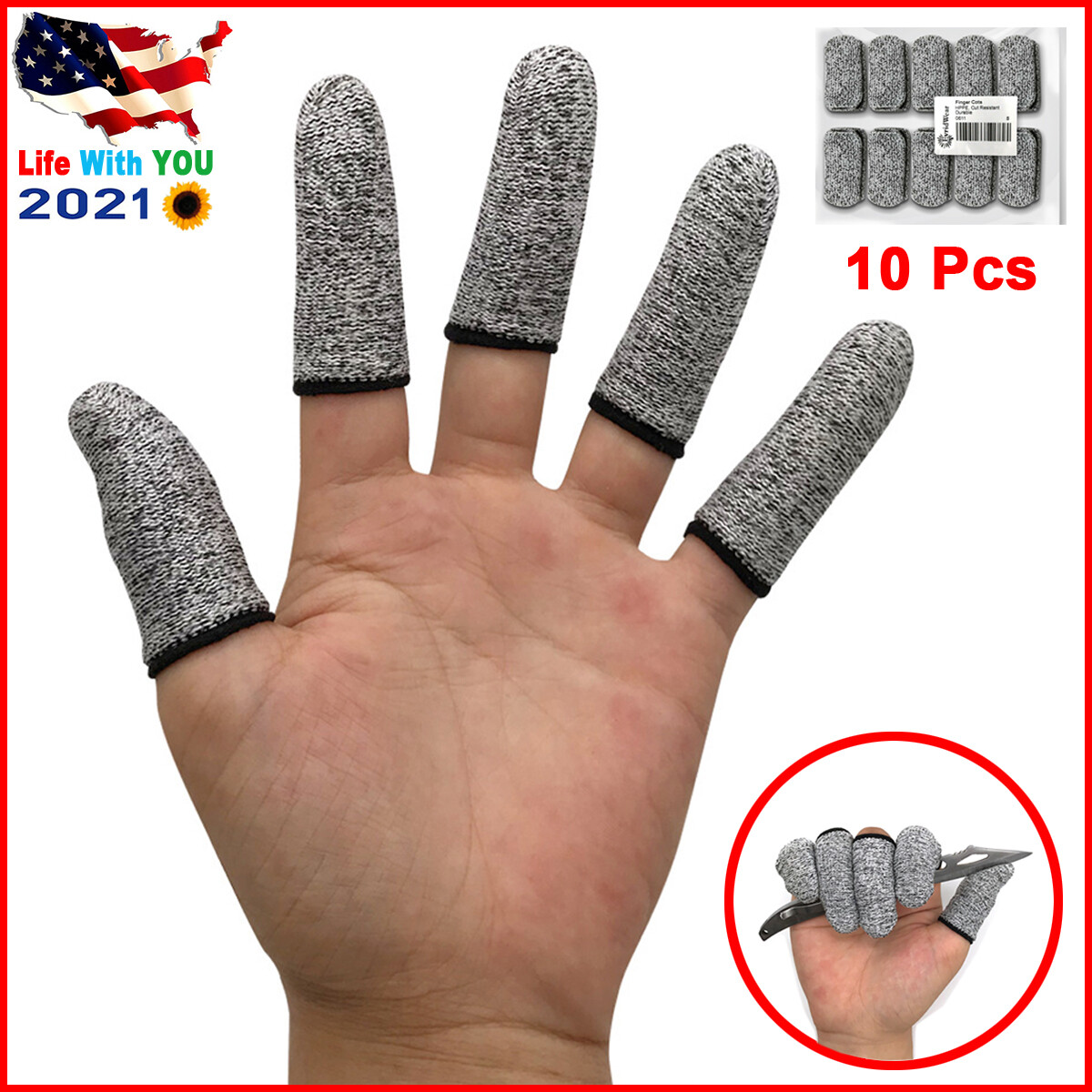 10 Pcs HPPE Anti-cut Finger Cots Kitchen Garden Carving Cut Resistance Protector