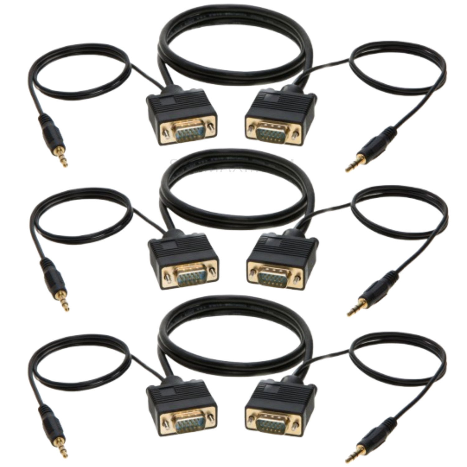 3 pcs 10FT SVGA Super VGA 3.5mm Aux Cable Audio Video Male to Male Monitor