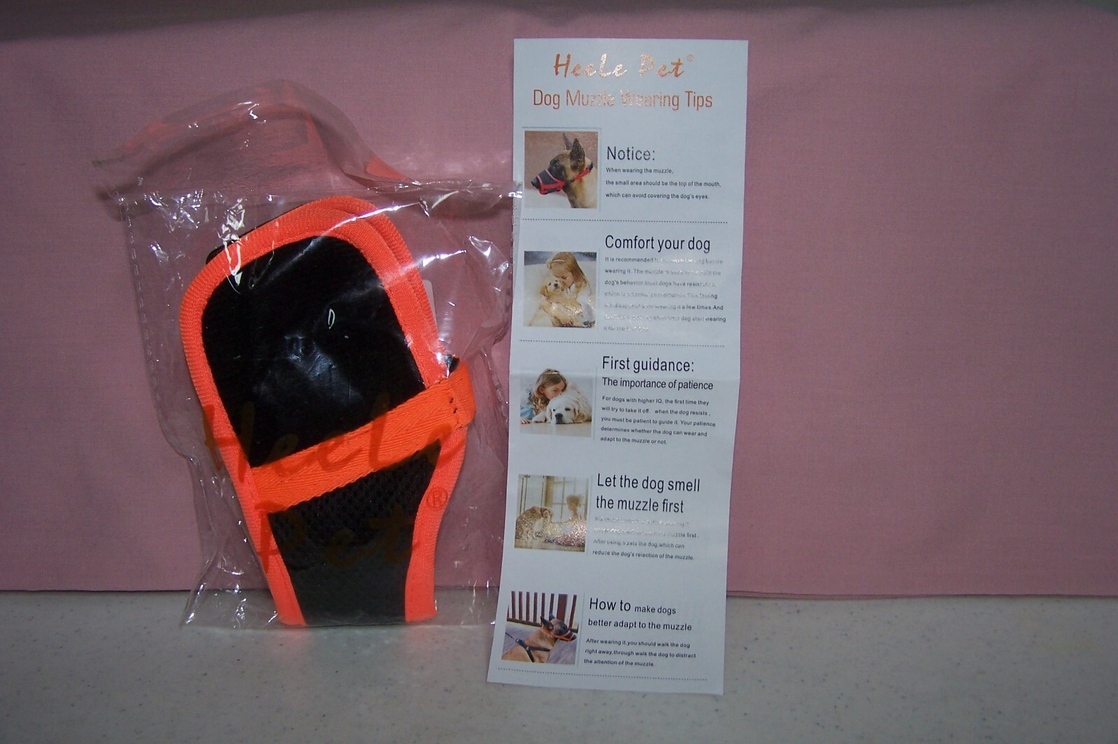 Heele Pet Medium Dog Muzzle Color: Bright Orange Nylon NEW in Pack Comfort Dog