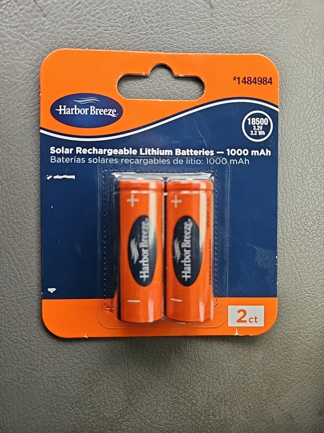 Harbor Breeze 1000mAh Solar Rechargeable 18500 3.2V Batteries 2 Pack