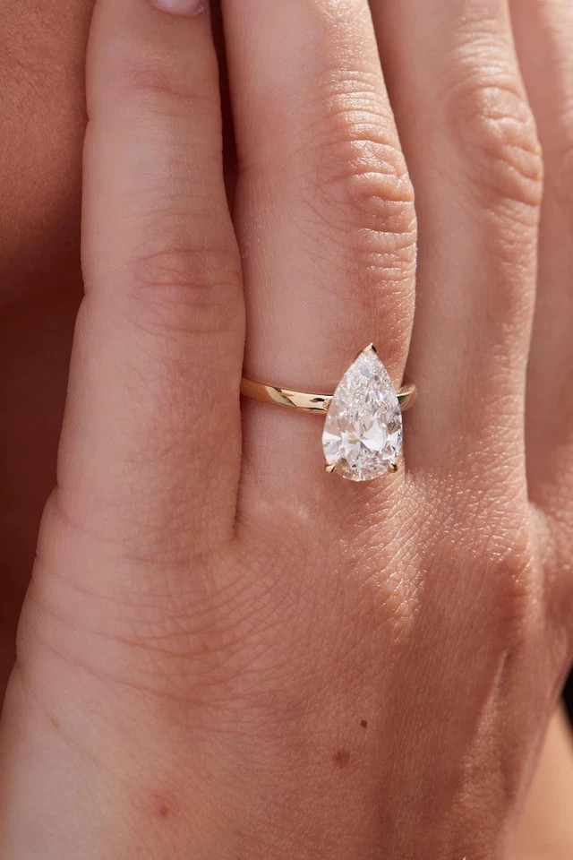 2.30 Ct Moissanite Pear Cut Prong Setting Solitaire Wedding Engagement Ring