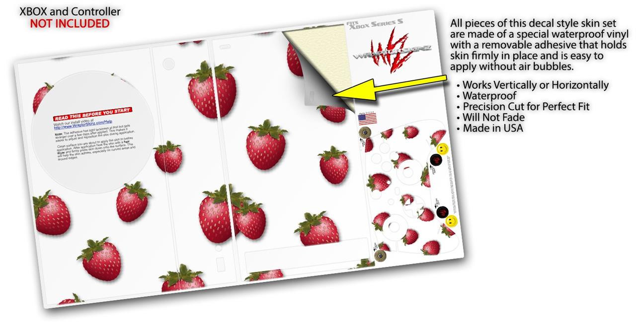 Skin Wrap for XBOX Series S Console Controller Strawberries on White