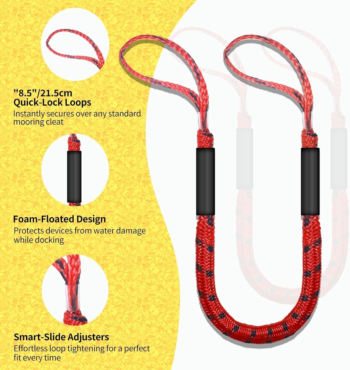 Bungee Dock Lines for Boats with Loops, Boat Tie Downs for Docking, Adjustabl...