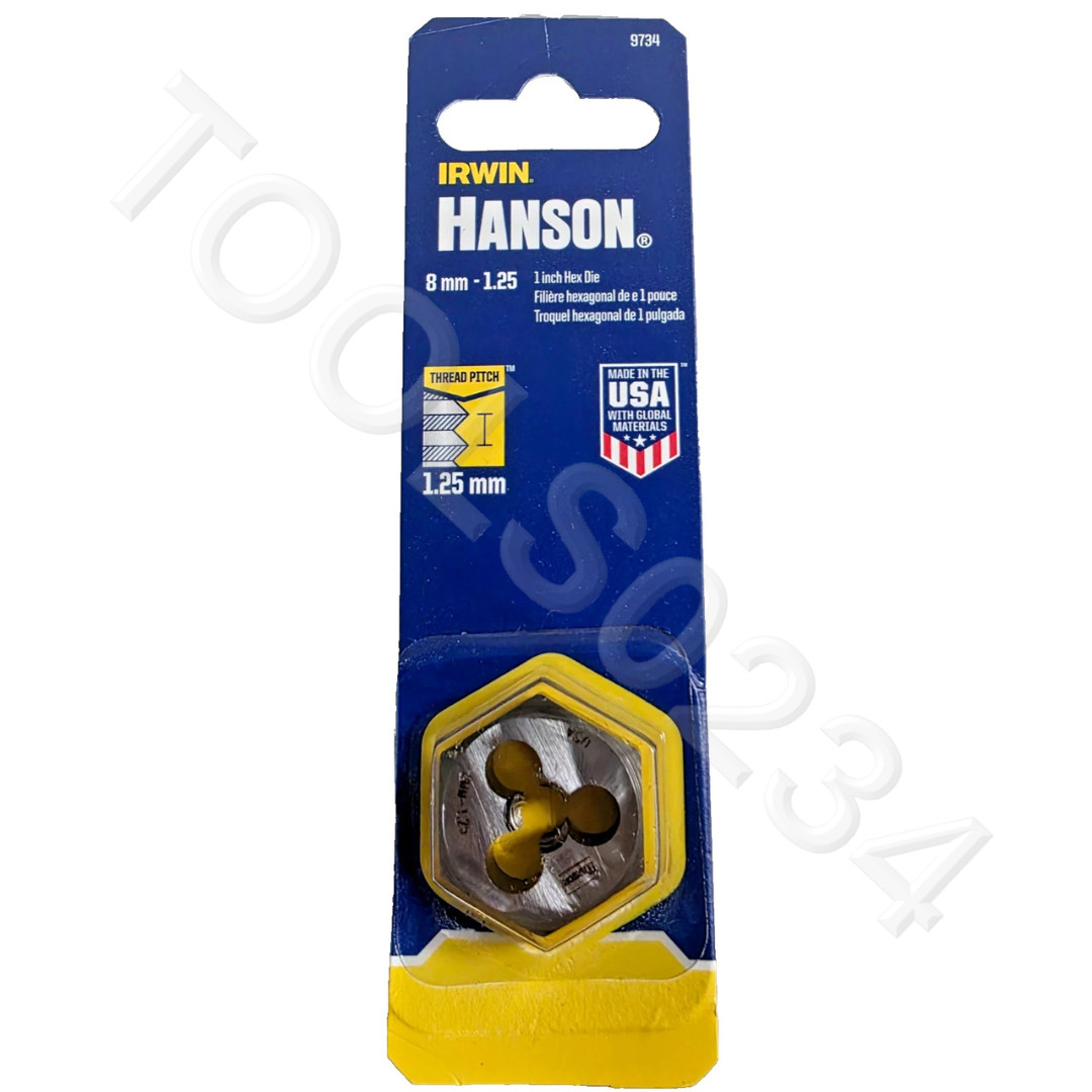 M8 X 1.25 Metric 1" Hex Die Irwin Hanson 9734 8MM Carbon Steel USA RH Rethd