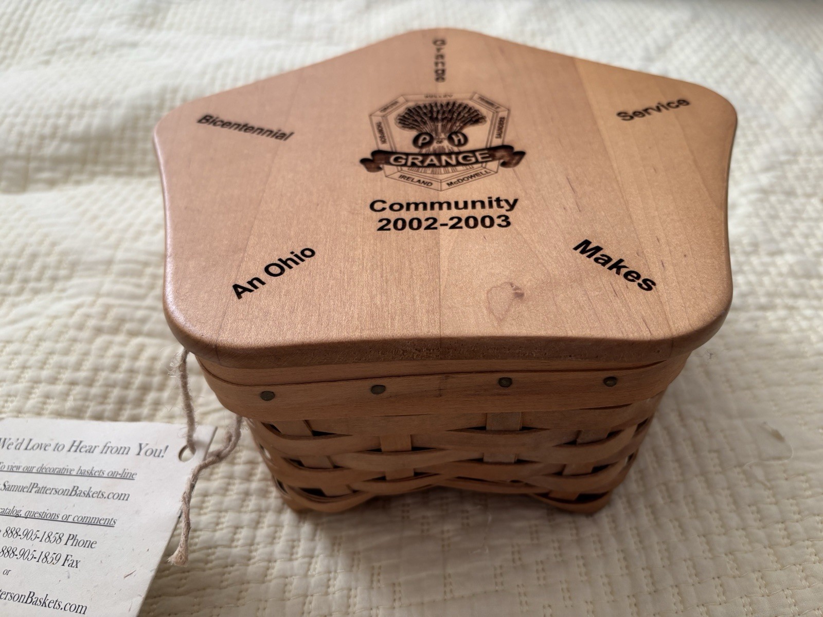 Grange Commemorative Wood Covered Star Shaped Basket (signed & dated)