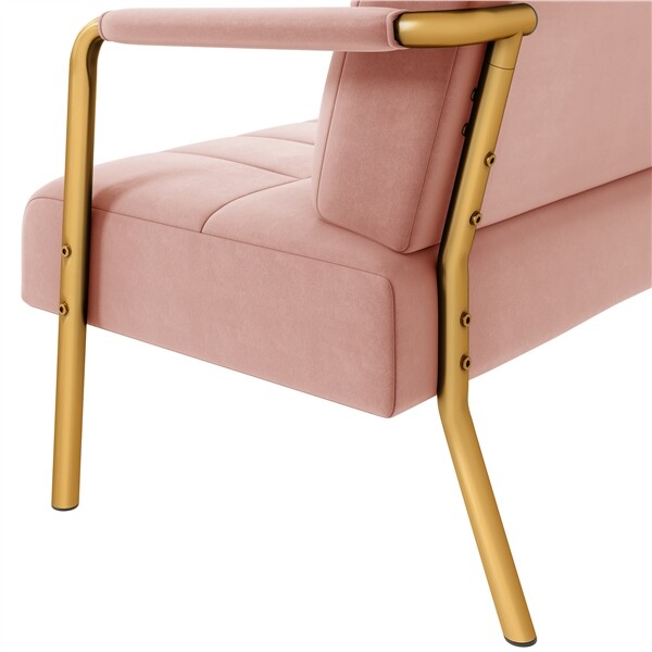 30″ W Accent Chair Velvet Oversized Armchair with Gold Metal Frame, Pink