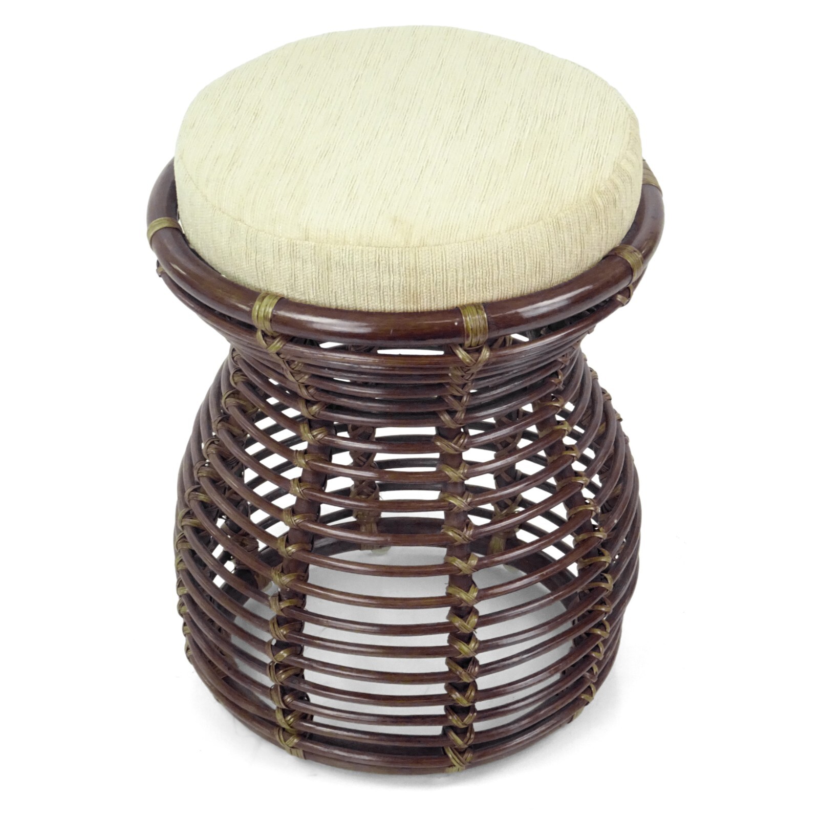 Milan Handmade Natural Rattan Wicker Ottoman Stool Vanity Bedroom, Dark Brown