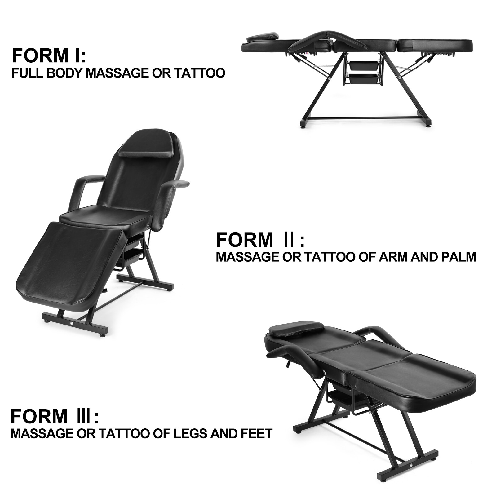 Multifunction Black Facial Bed Tattoo Salon Massage Table Beauty Spa Storage Box
