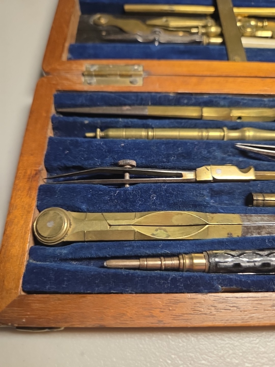 Antique Technical Mathematical Drawing Instruments Set Geometry in Wood Box
