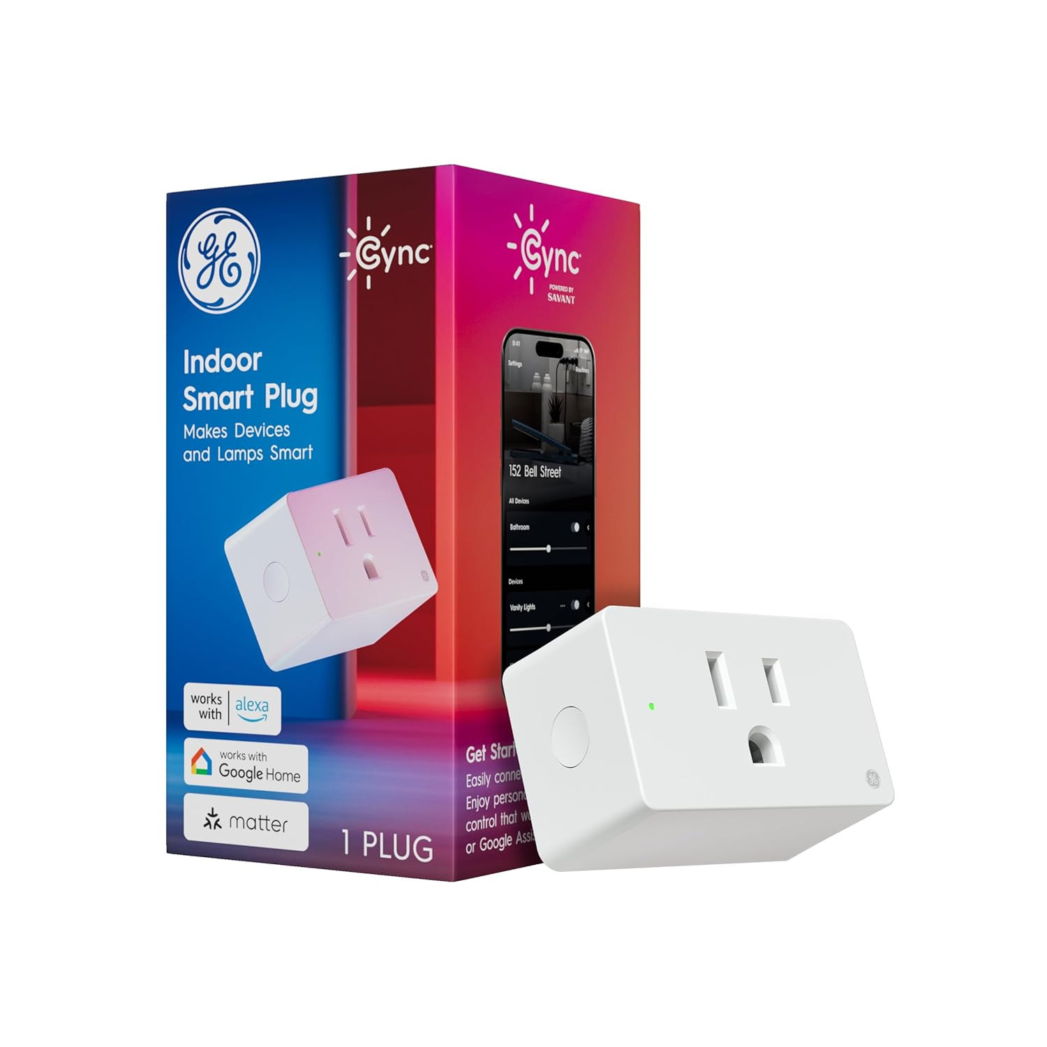 GE  Smart Plug, Wifi Outlet, Matter, Works Alexa & Google | 1-Pack Indoor Smart