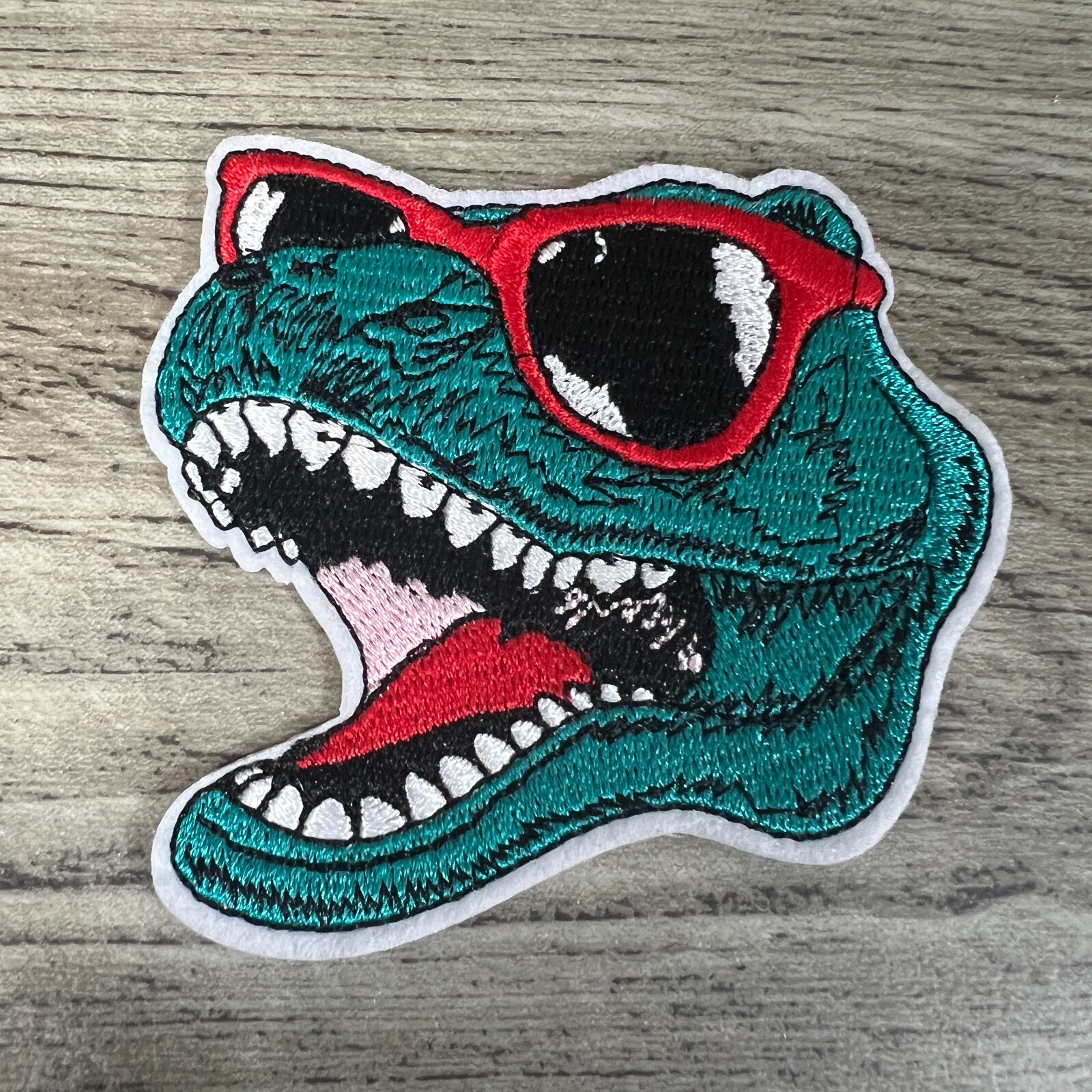 Cool T-rex Dinosaur with Red Sunglasses New 3" Embroidered iron on patch