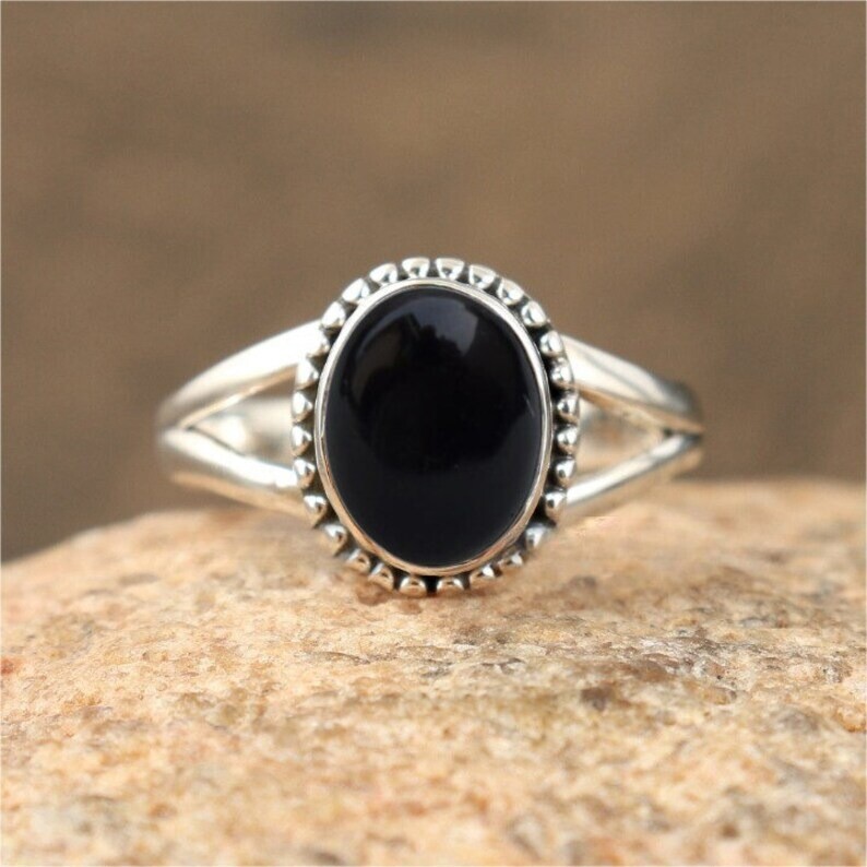 Solid 925 Sterling Silver Natural Black Onyx Gemstone Handmade Ring All Size