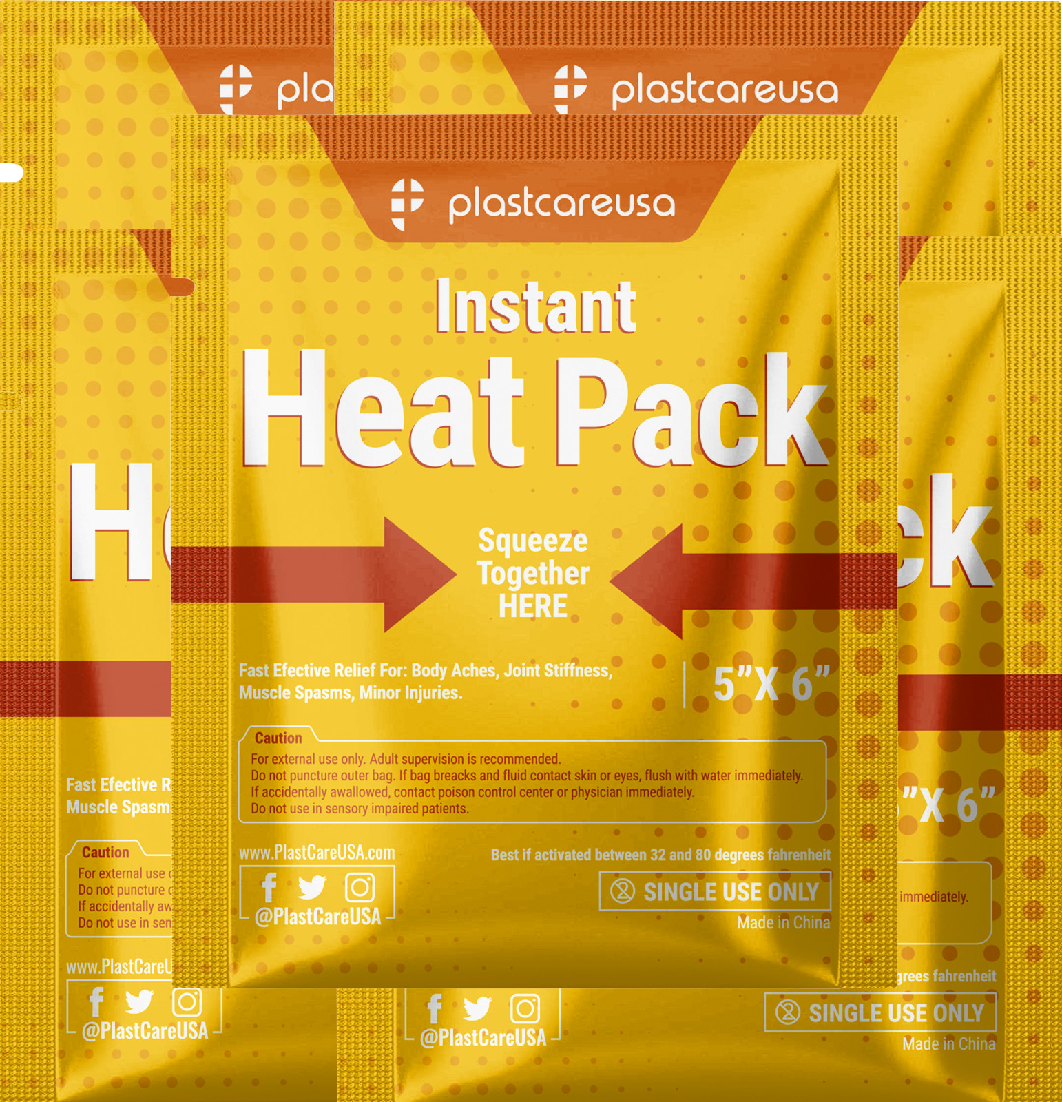 50 Instant Heat Packs, Disposable Aid Bag for Abdomen Menstrual Muscles 5" x 6"