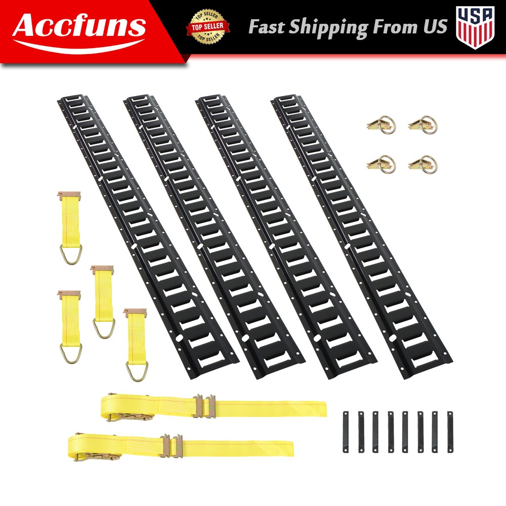 New 4FT E Track Kit 22PC Universal Cargo Straps O Rings D Rings Carbon Steel