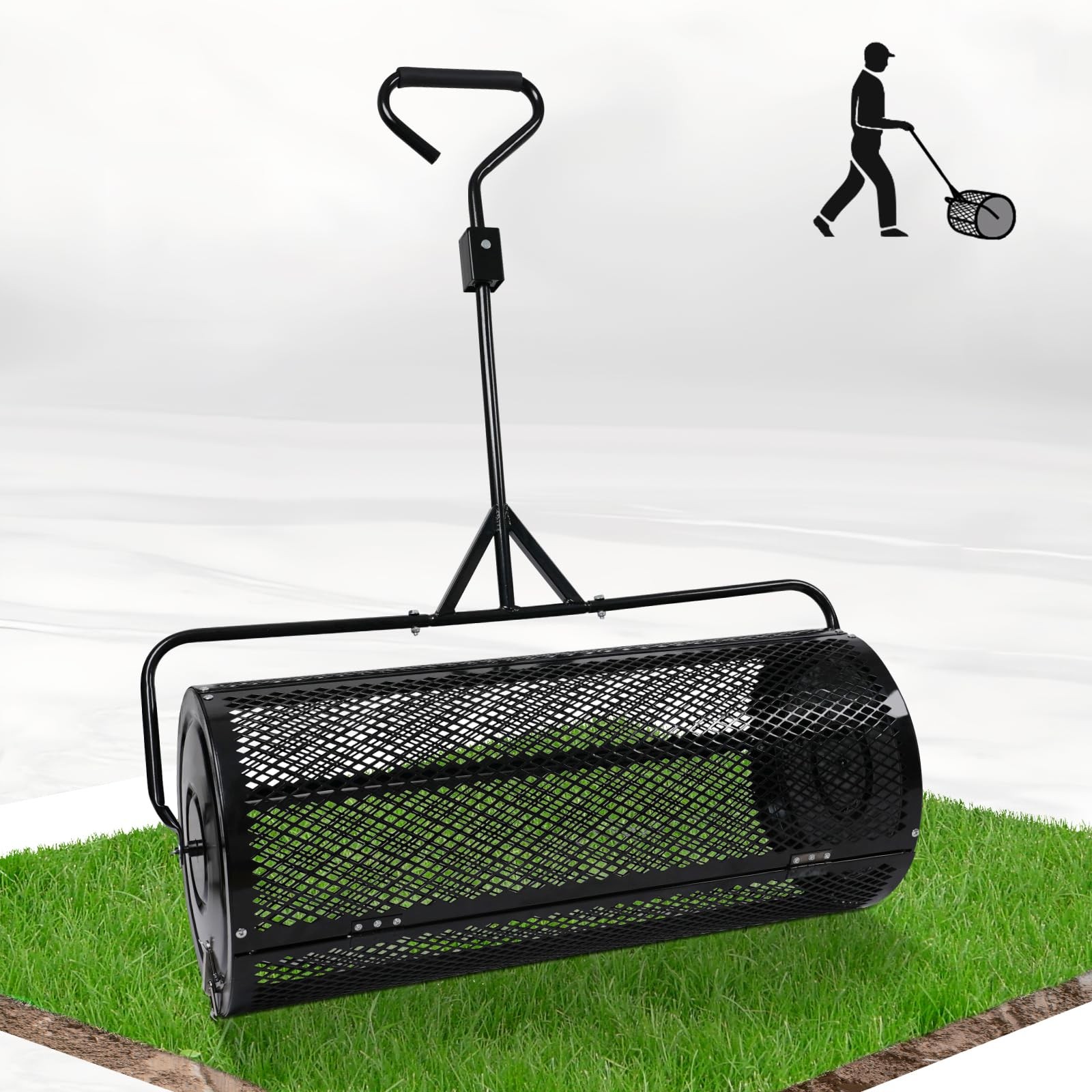 Compost Spreader 44 Inch Push/Tow Peat Moss with 44 Inch, BLACK
