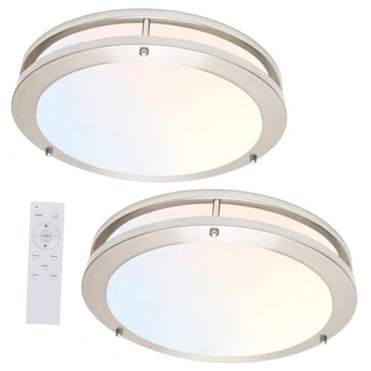 Dimmable LED Flush Mount Ceiling Light Fixture 13inch 2pack with remote Silver