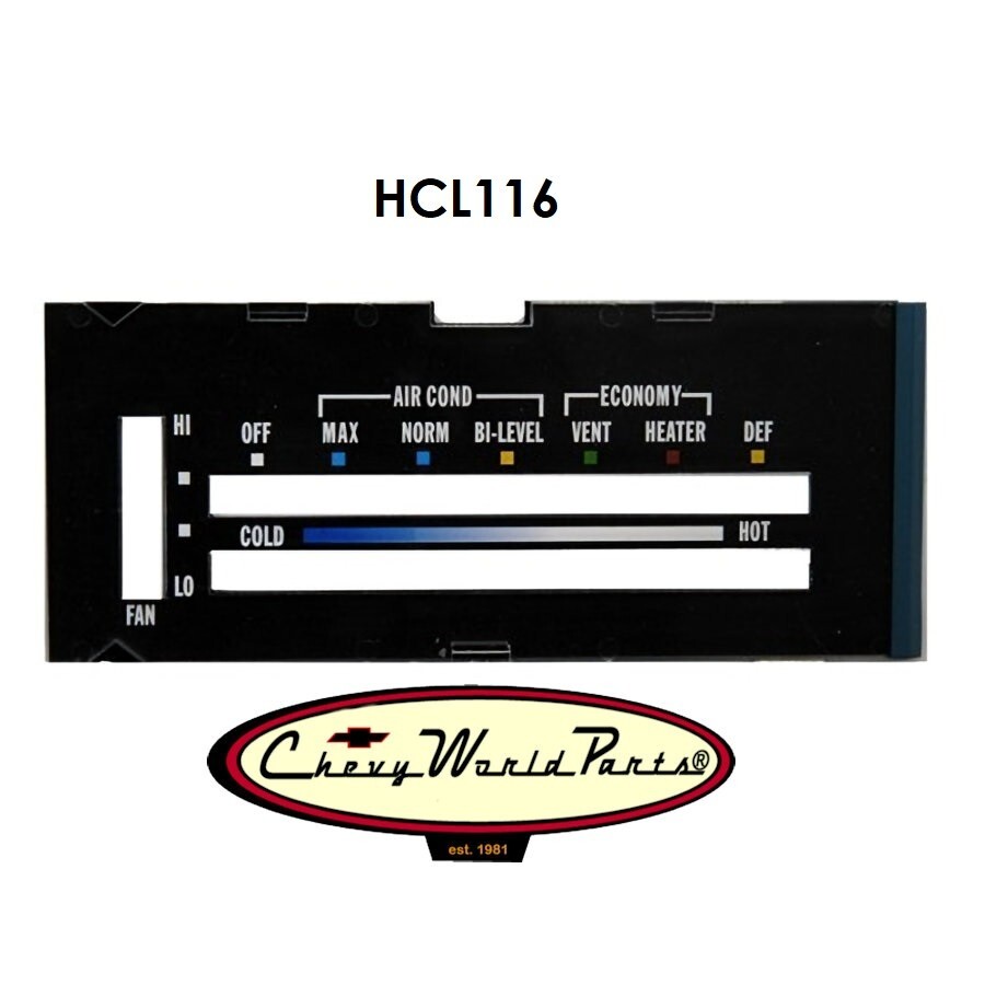 76 - 79 CAMARO HEATER CONTROL LENS WITH AC, WITH BACKING PAPER