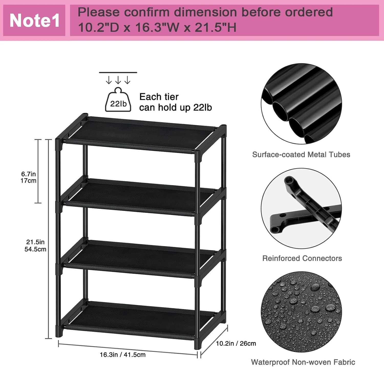 Narrow Shoe Rack 16.3" Wide 4 Tier Stackable