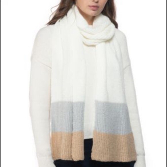 STYLE & CO ribbed super soft striped women's winter scarf - IVORY / GRAY / TAN~