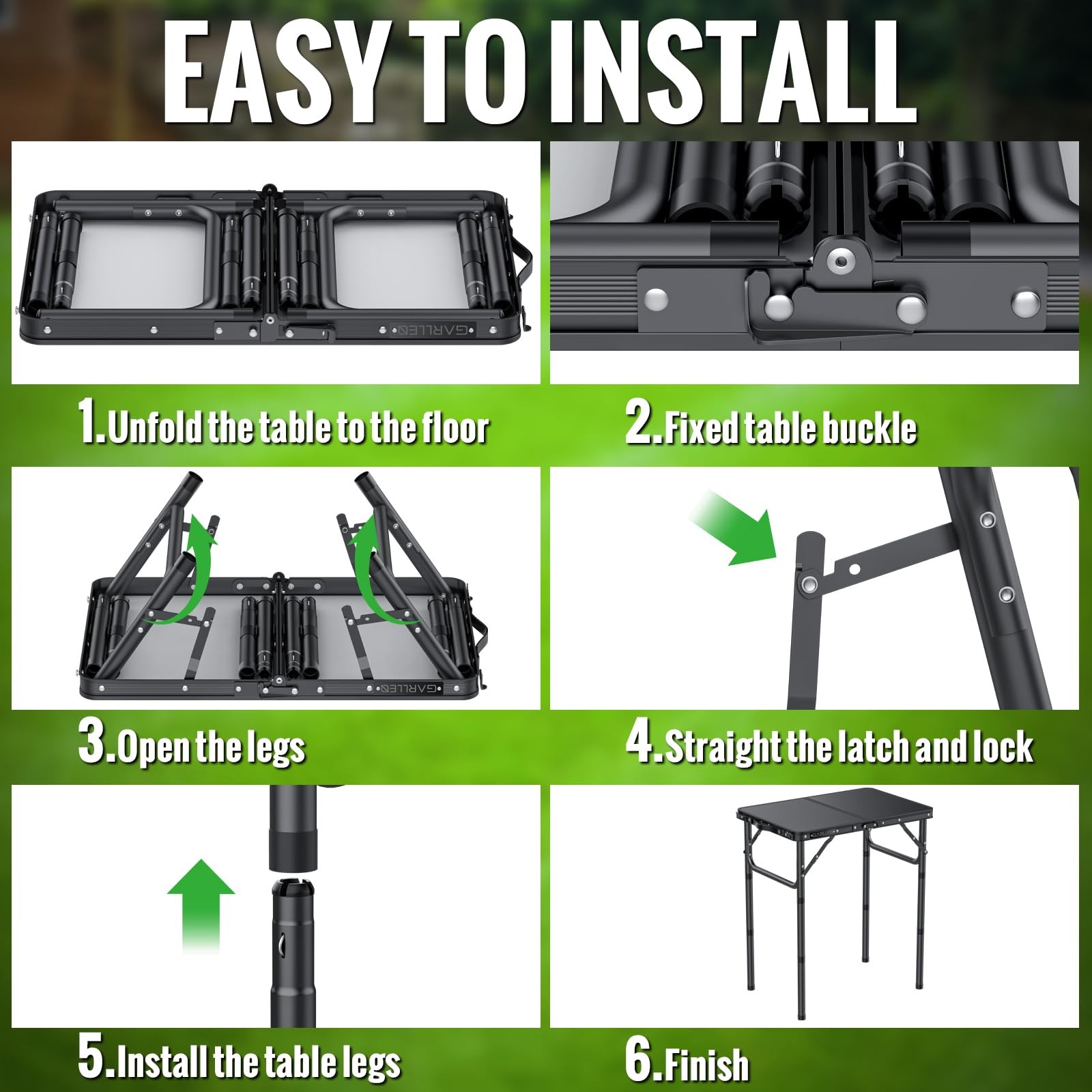 2ft Folding Camping Table, 3 Adjustable Height Lightweight Folded Picnic Tabl...