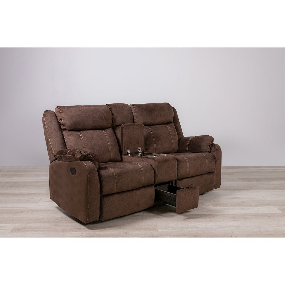 Transitional Domino Reclining Loveseats, Coffee