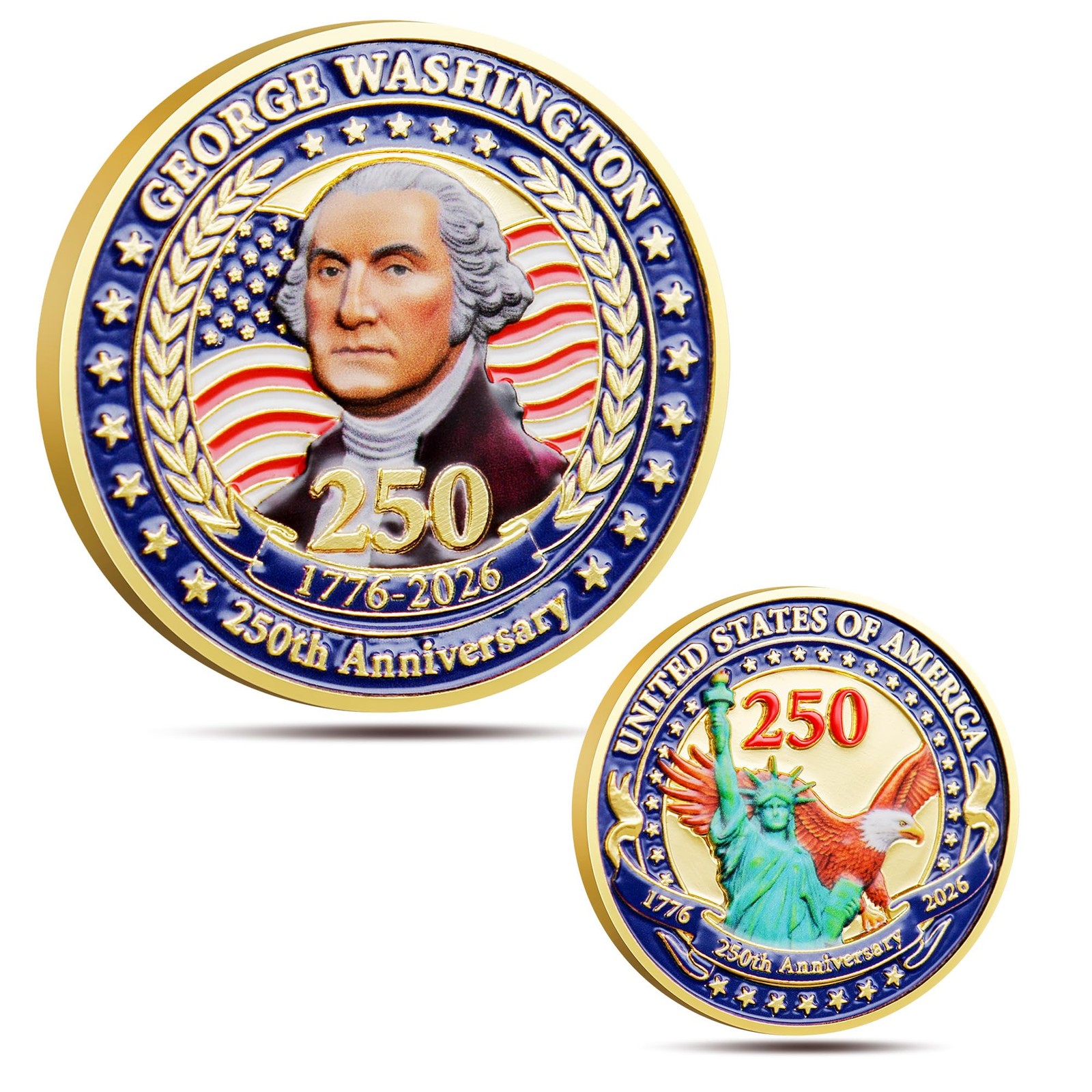 USA 250th Anniversary Commemorative Coin 1776-2026 George Washington 1.77 Inch