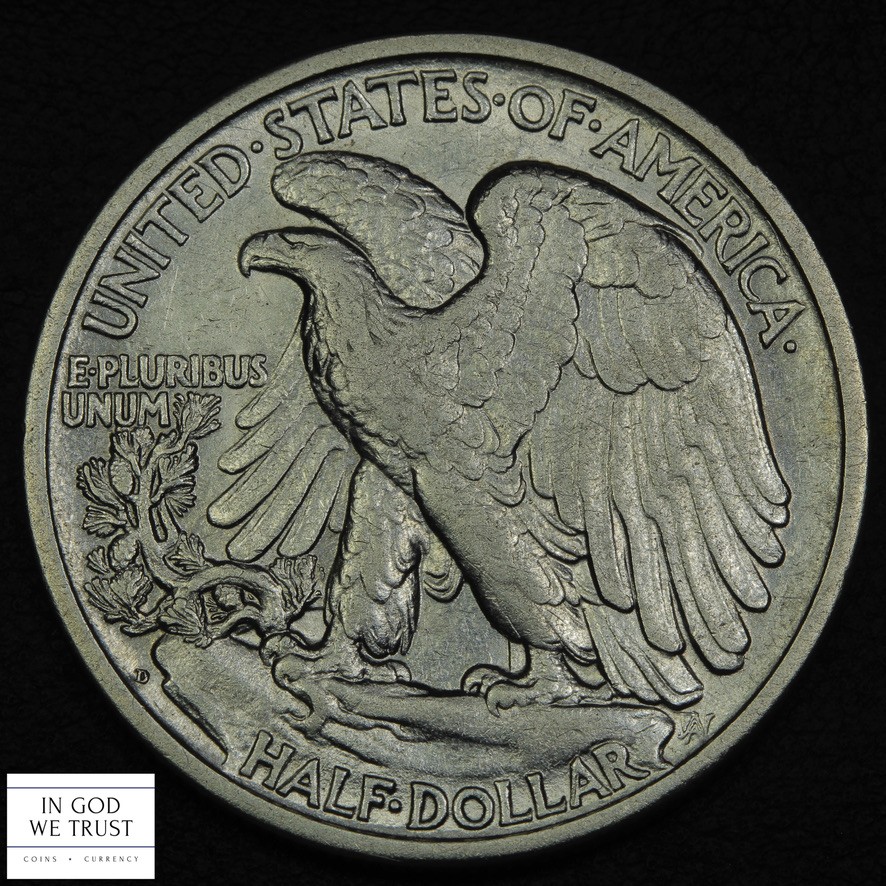 1917 D Reverse Mintmark Rev MM Walking Liberty Silver Half Dollar 50C