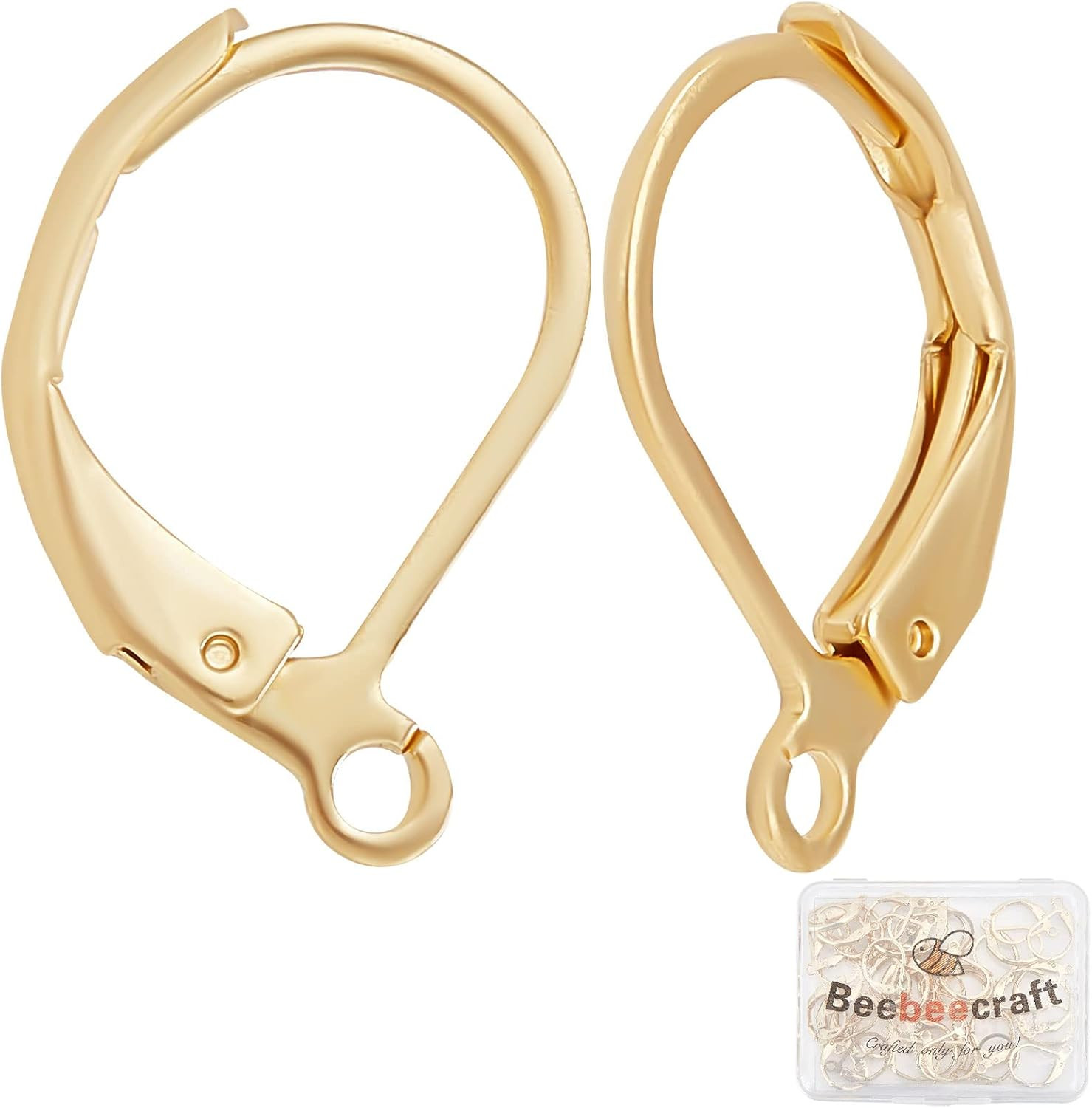 50Pcs/Box Leverback Earring Findings 24K Gold Plated Stainless Steel French Earr