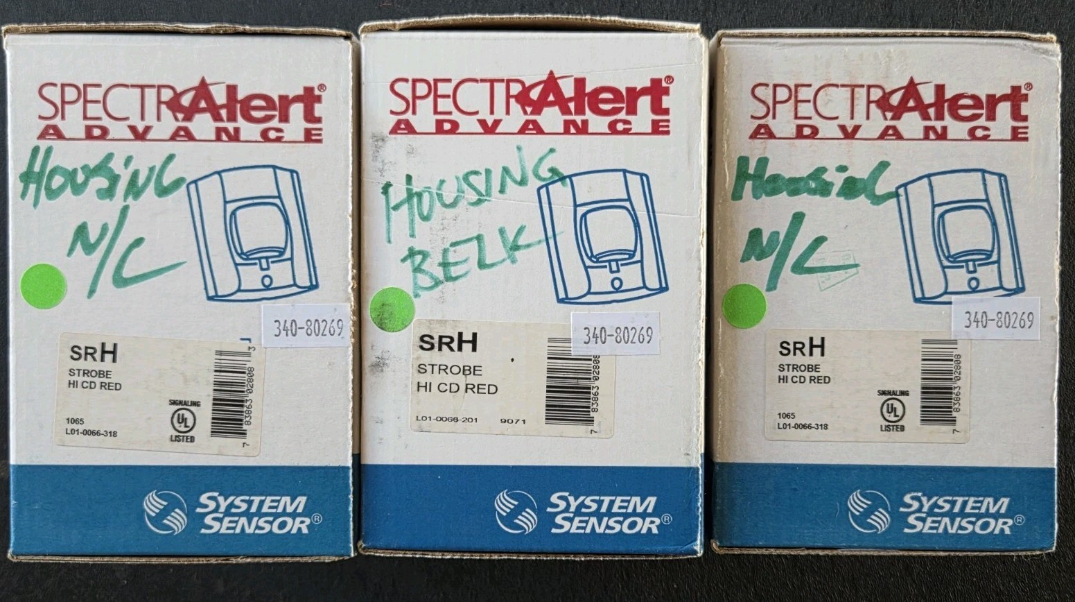 SYSTEM SENSOR SRH RED WALL MOUNT HI CD STROBE - "FIRE" - NEW - 3 AVAIL.