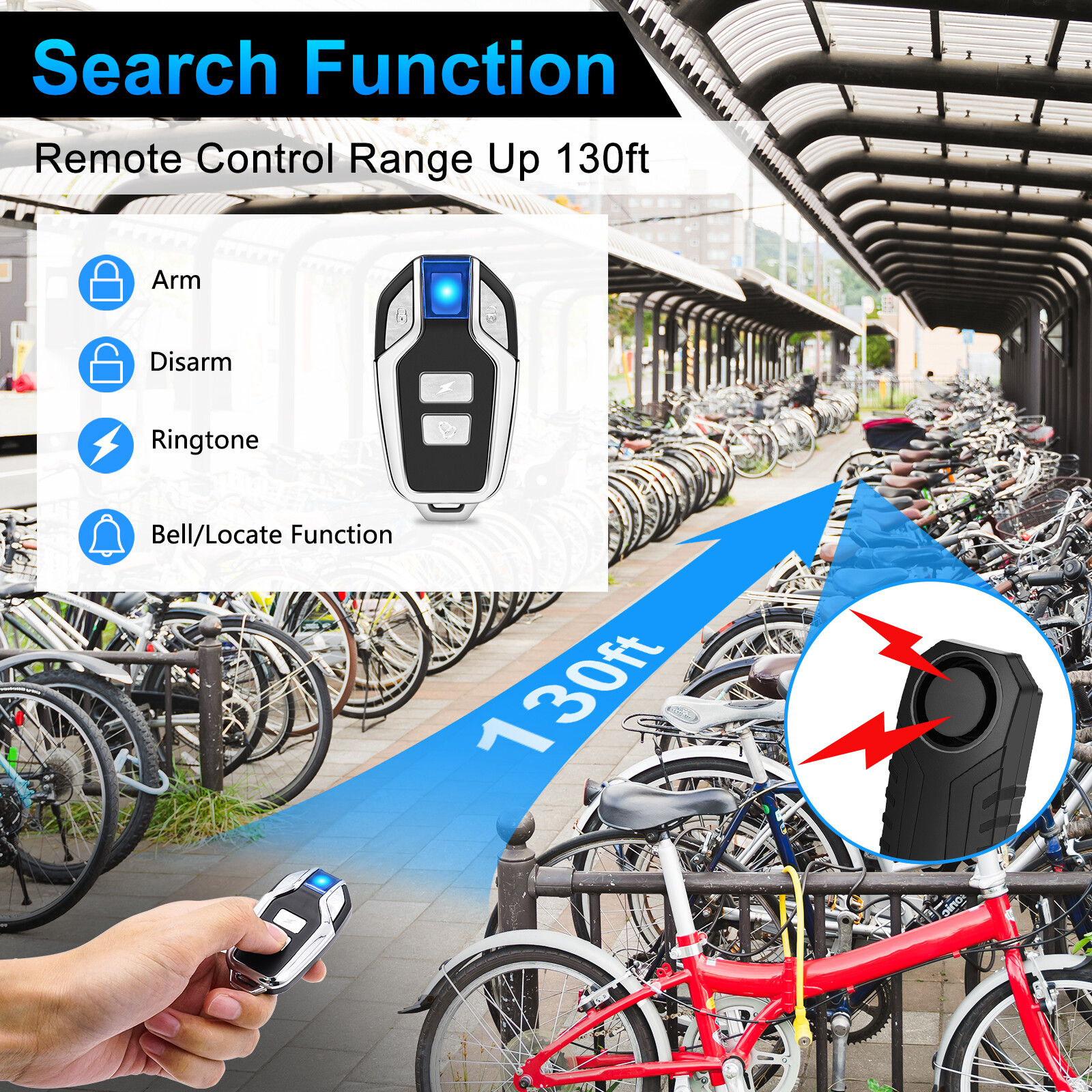 Bike Alarm, Wireless, Anti-Theft, Vibration Motion Detector, 113 dB, IP55