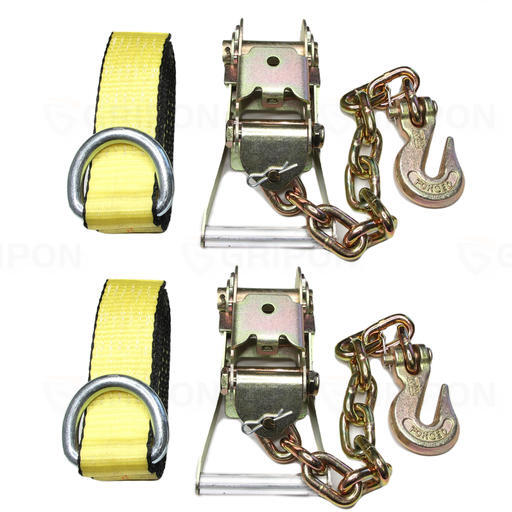 GRIPON (Pack of 2) 2in Ratchet G70 Chain Hook Tie Down with 2" x 8ft Lasso Strap