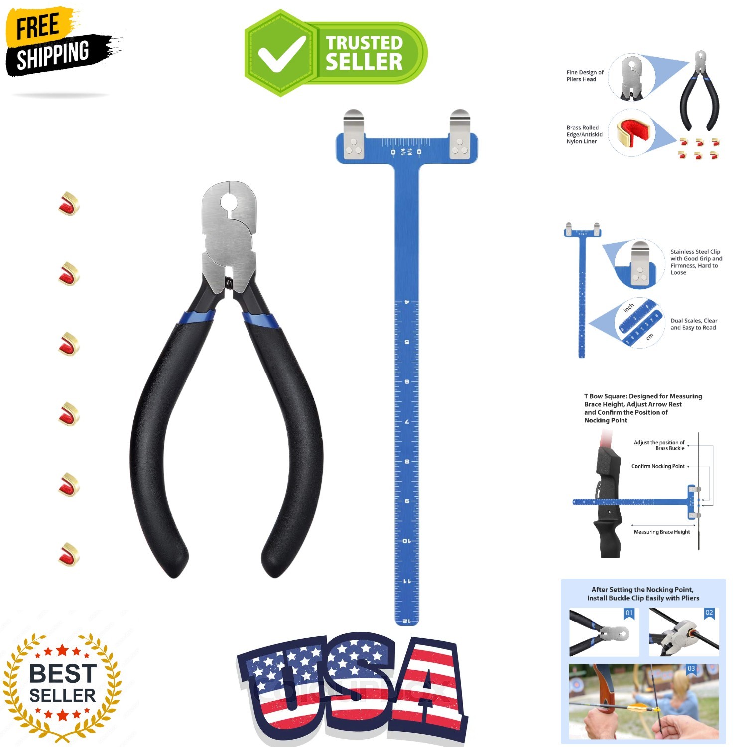 Bow String Nocking Points Pliers Strings Knock Set T Shape Bow Square Ruler N...
