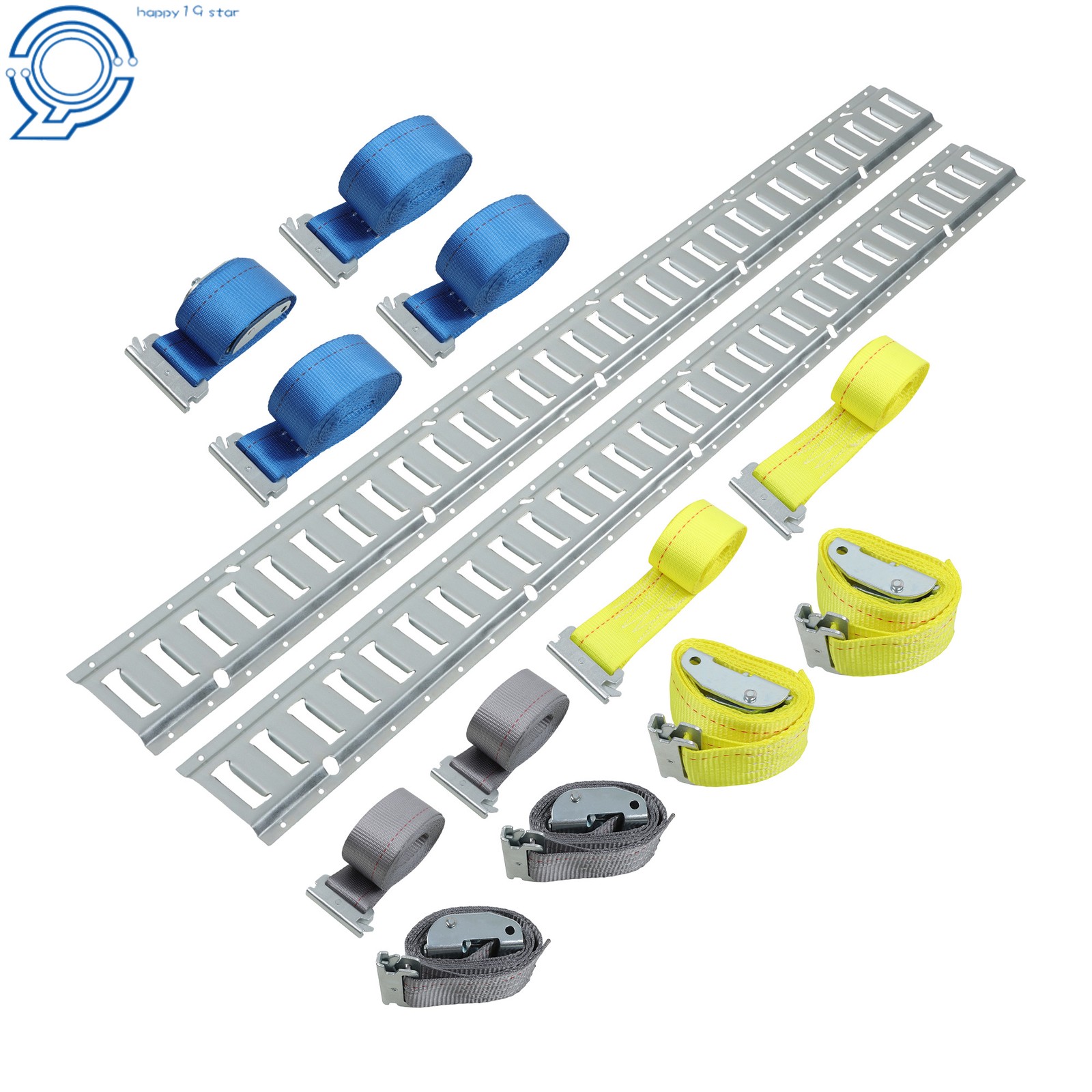 Steel E Track Tie-Down Rail Kit 2× 5' E Track Rails 12’ 16’ 20’ Ratchet Straps