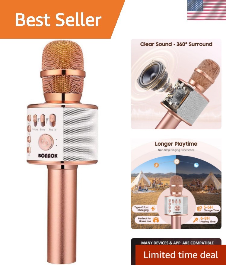 Portable Bluetooth Karaoke Microphone & Speaker - Ideal Gift for Music Lovers