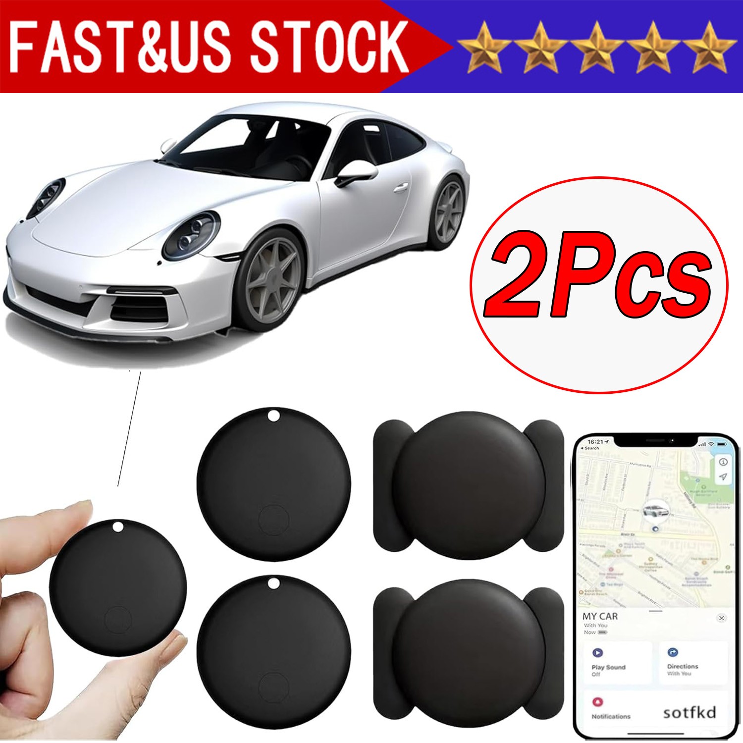 2Pcs GPS Tracker for Vehicles Car Tracking Device,Mini Hidden for iPhone Android