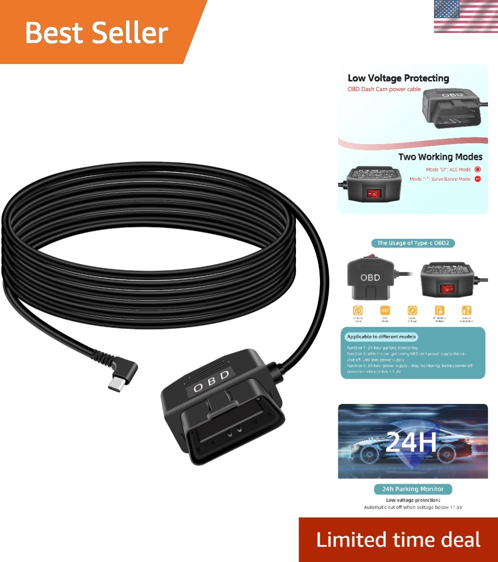 Versatile Dash Cam Power Cable - Ideal for OBD Port with Quick Install Features