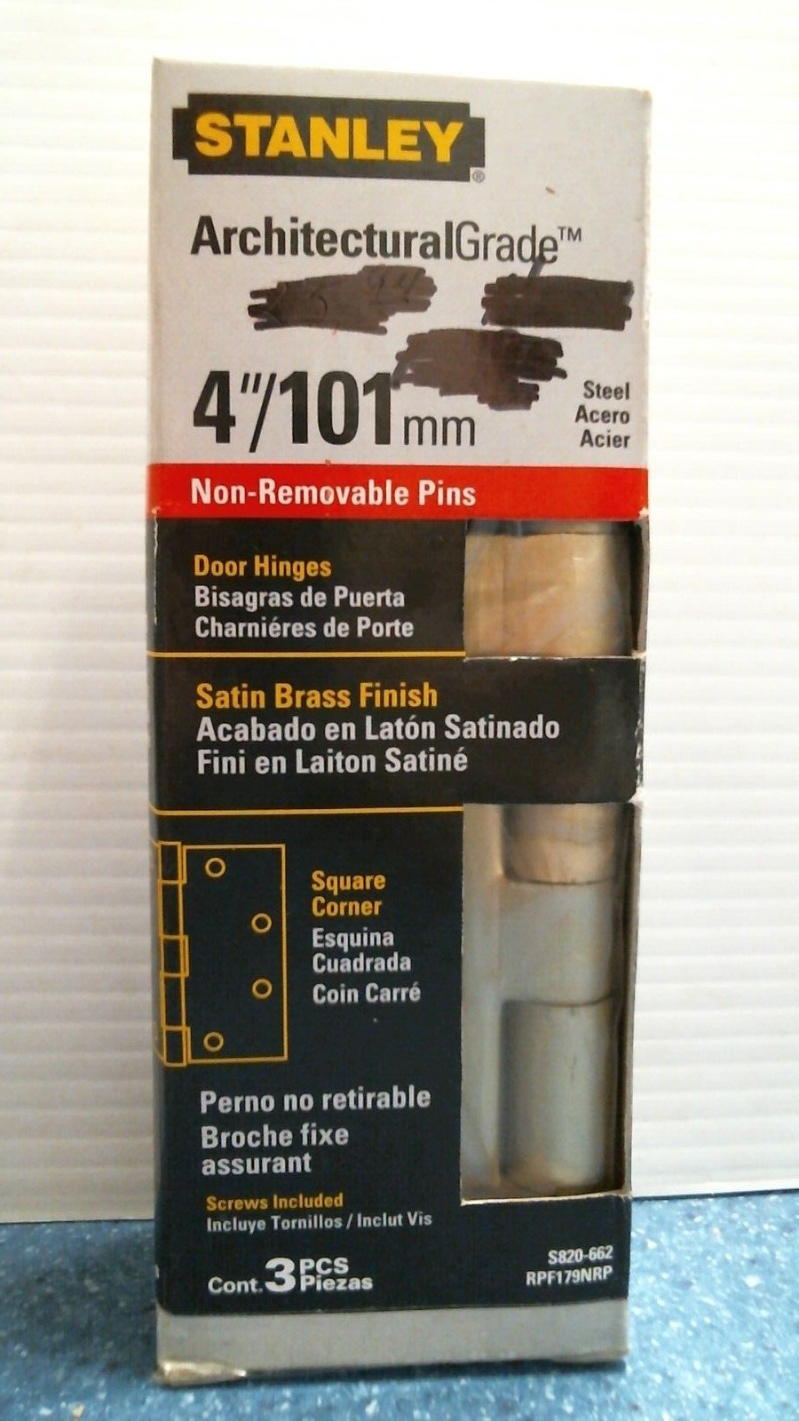 Stanley 4" Non-Removable Pins Door Hinges 3 Pk  (S820-662) FS