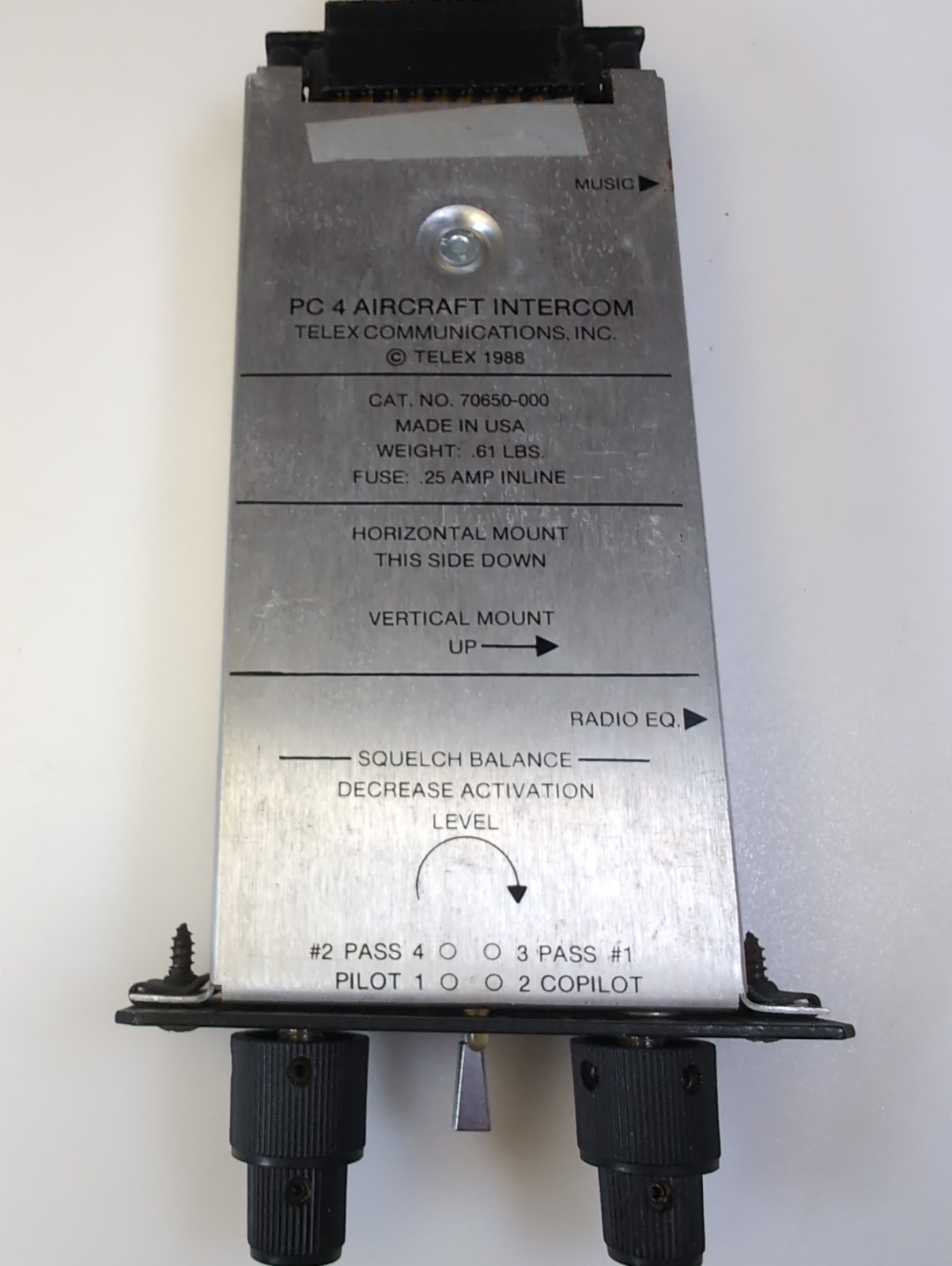 Telex Communications PC 4 Aircraft Intercom CAT No. 70650-000