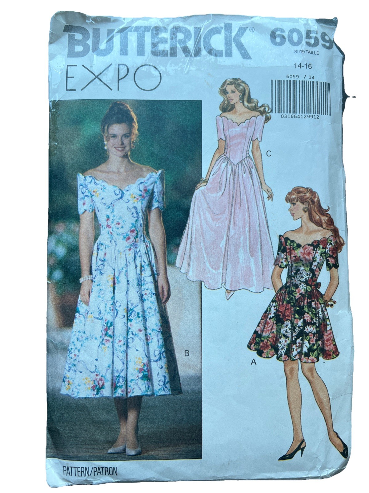 BUTTERICK Sew Pattern 6059 Miss Size 14-16 Off Shoulder Princess Neck Dress UC