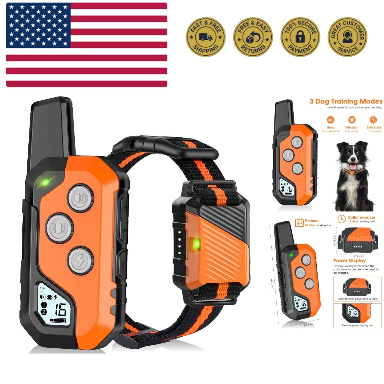 Shock Collar for Dogs,  Waterproof Dog Training Collar with Remote, 3 Trainin...