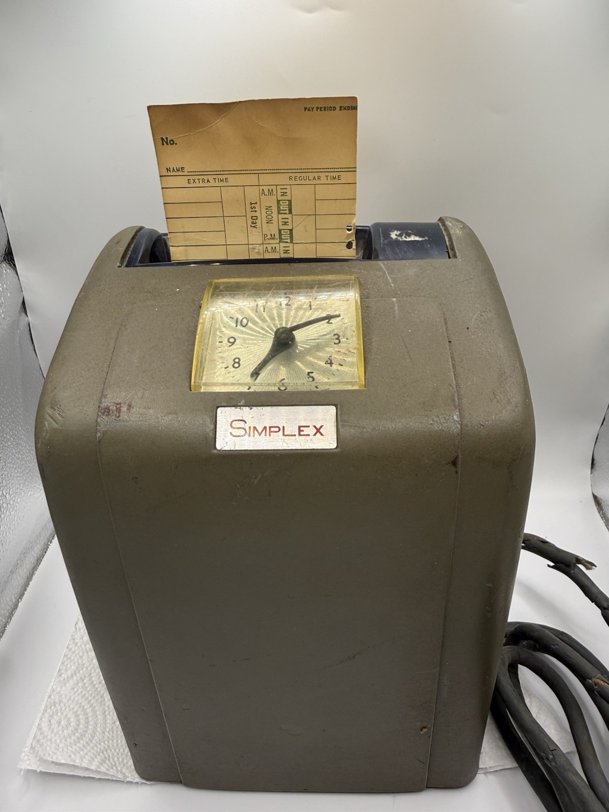 Vintage Simplex 8400-5 Time Clock Punch Recorder w/ Key Untested Industrial