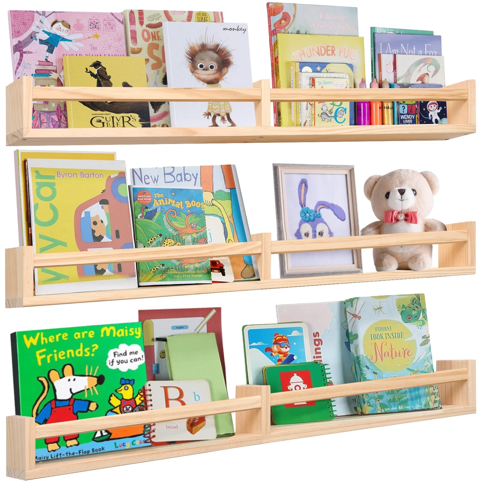 Nursry Shelves 32 inches Set of 3,Wood Floating Nursery Book Shelves for Wall...
