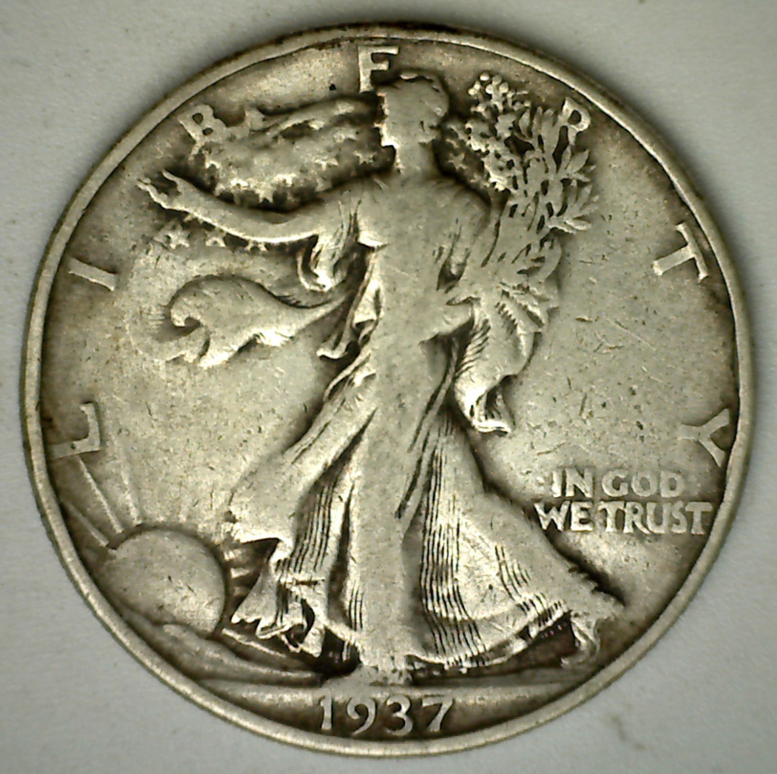 1937 D Walking Liberty Silver Half Dollar 50c US Type Coin Very Fine Circulated