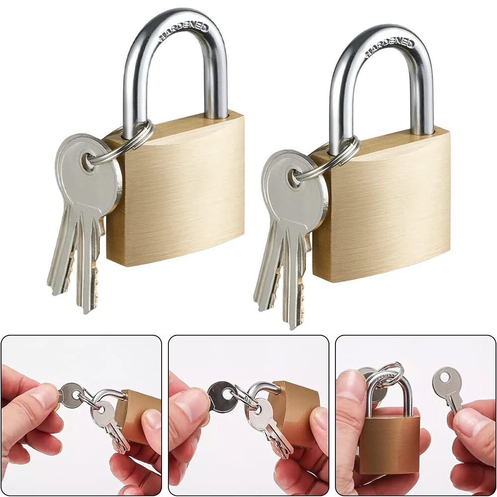 Solid Brass Padlock with 4 Key Pad Lock 1-1/2 in. Wide Lock Body,Locker 2 Pack
